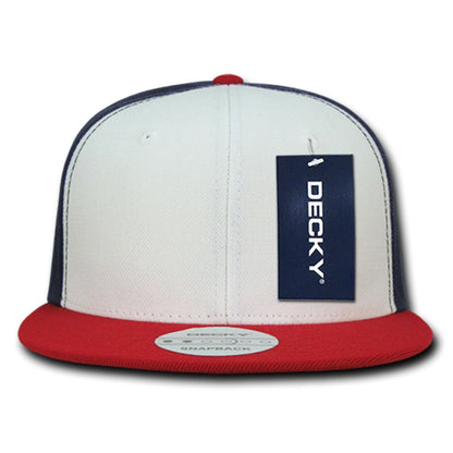 Decky 355 Three Tone Snapback Hats 6 Panel Flat Bill Baseball Caps Structured Wholesale