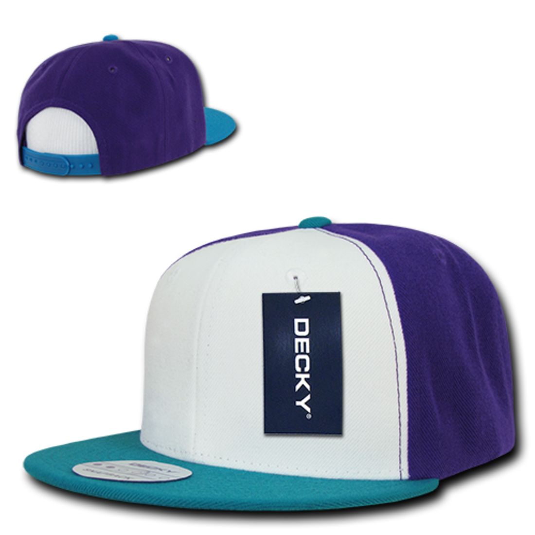 Decky 355 Three Tone Snapback Hats 6 Panel Flat Bill Baseball Caps Structured Wholesale