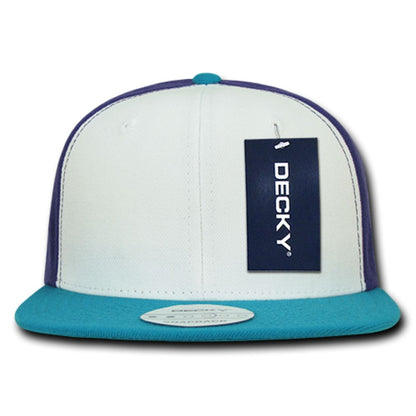 Decky 355 Three Tone Snapback Hats 6 Panel Flat Bill Baseball Caps Structured Wholesale