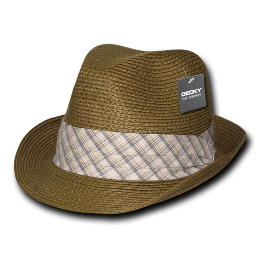 Decky 533 Paper Braid Woven Fedora Hats Panana Hat Caps Plaid Hatband Brown Wholesale - Star Hats & Embroidery