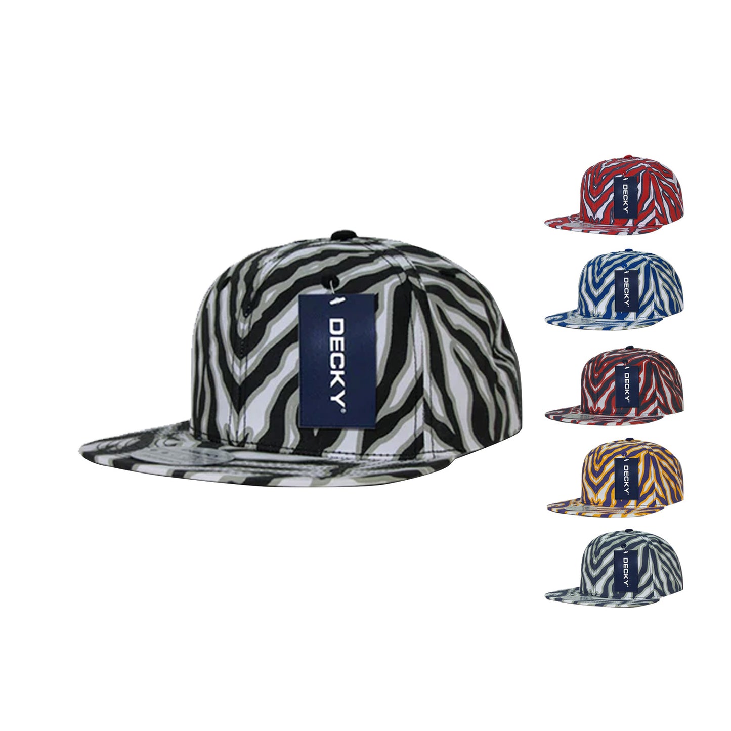 Decky 1060 Zebra Print Snapback Hats High Profile 6 Panel Caps Flat Bill