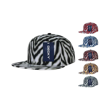 Decky 1060 Zebra Print Snapback Hats High Profile 6 Panel Caps Flat Bill