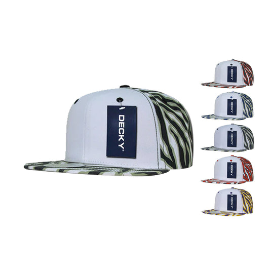 Decky 1061 Zebra Print Snapback Hats High Profile 6 Panel Baseball Caps Flat Bill - Star Hats & Embroidery