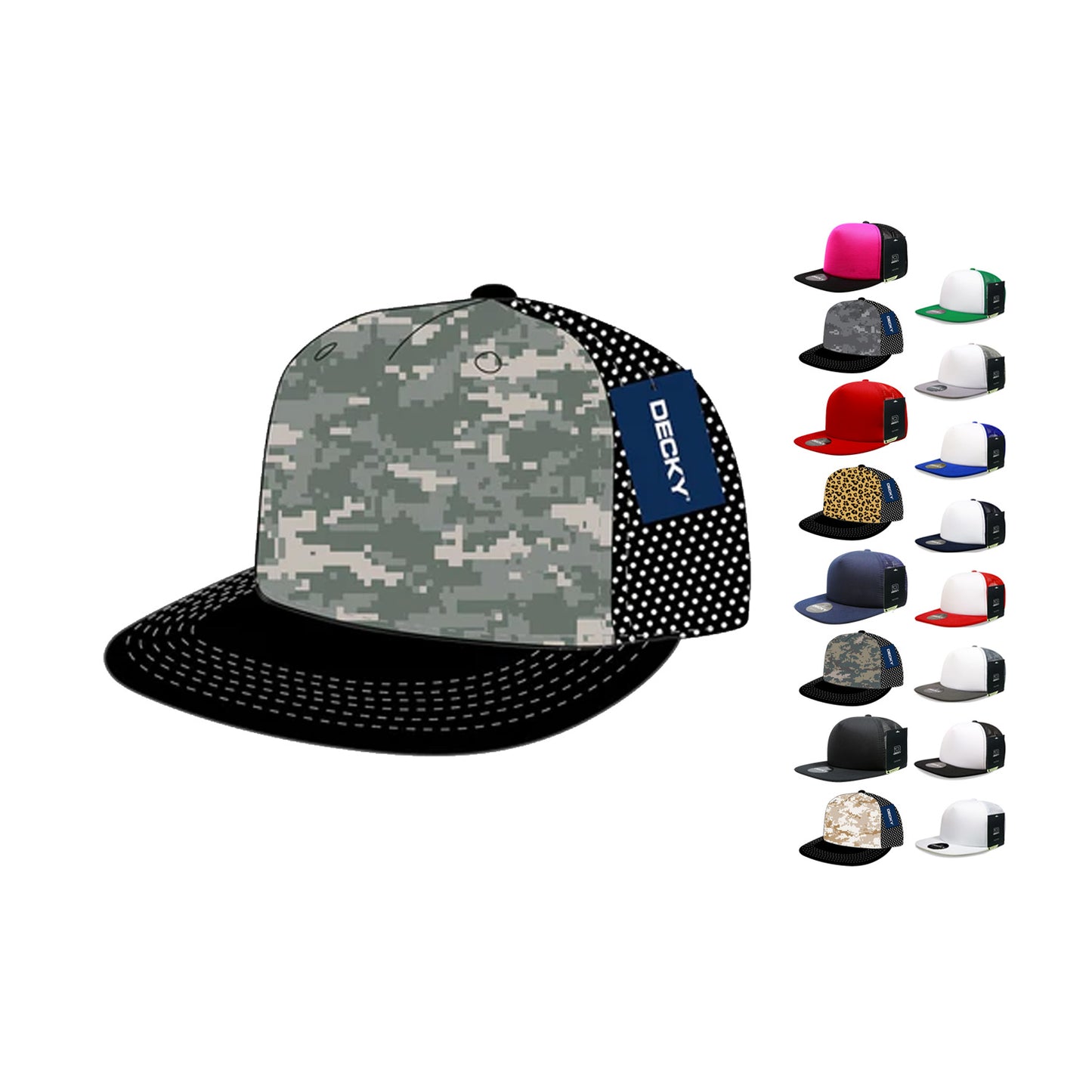 Decky 1080 High Profile Foam Trucker Snapback Hats 5 Panel Flat Bill Caps