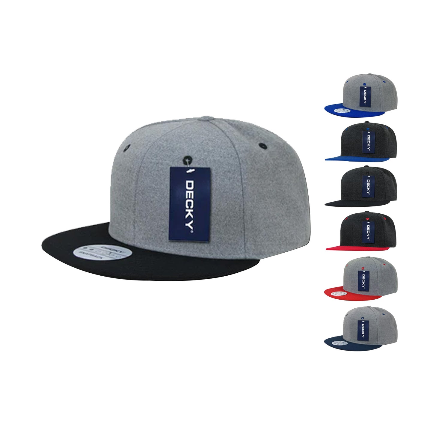 Decky 1087 Melton Wool High Profile Snapback Hats 6 Panel Flat Bill Caps
