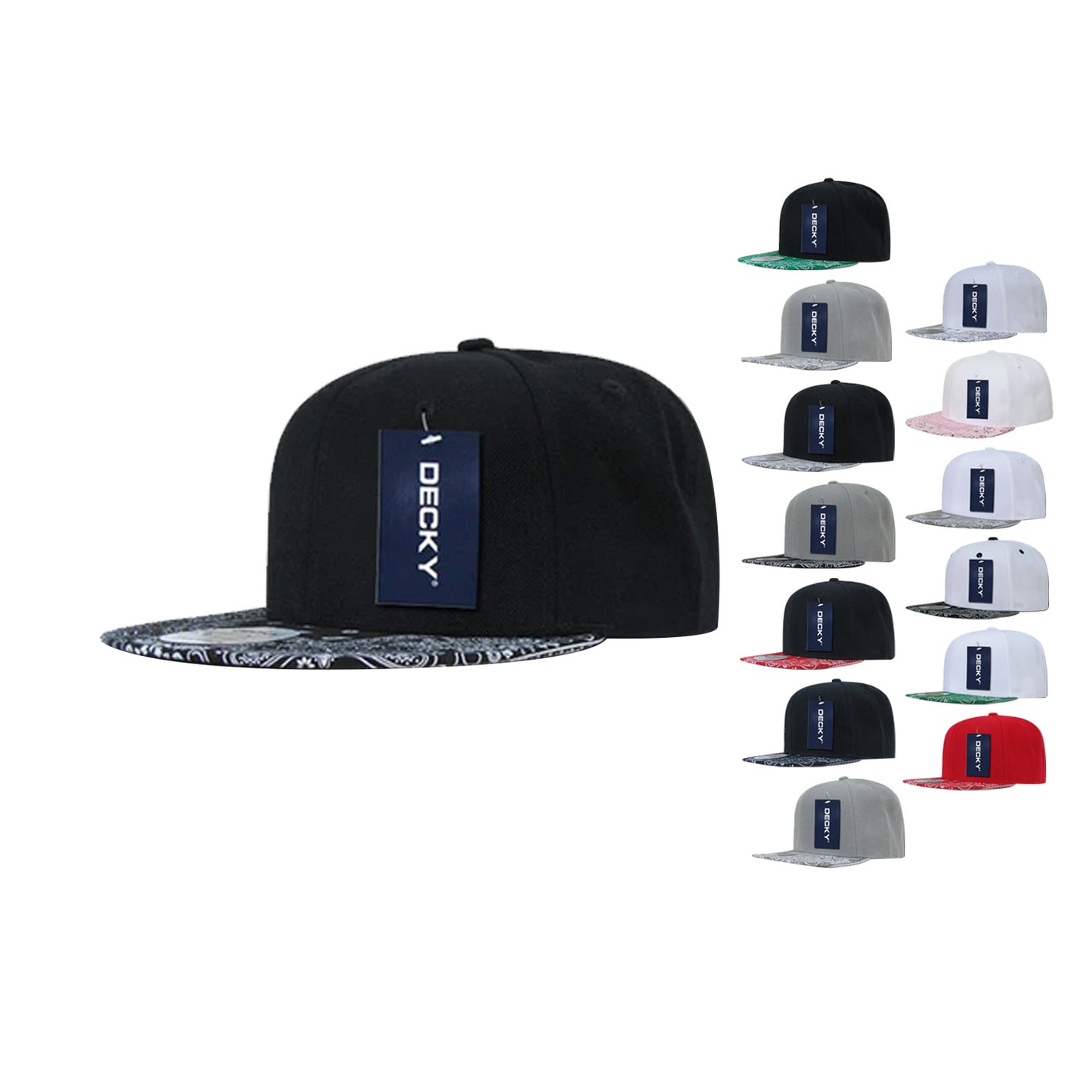 Decky 1093 High Profile Bandana Paisley Snapback Hats 6 Panel Flat Bill Caps