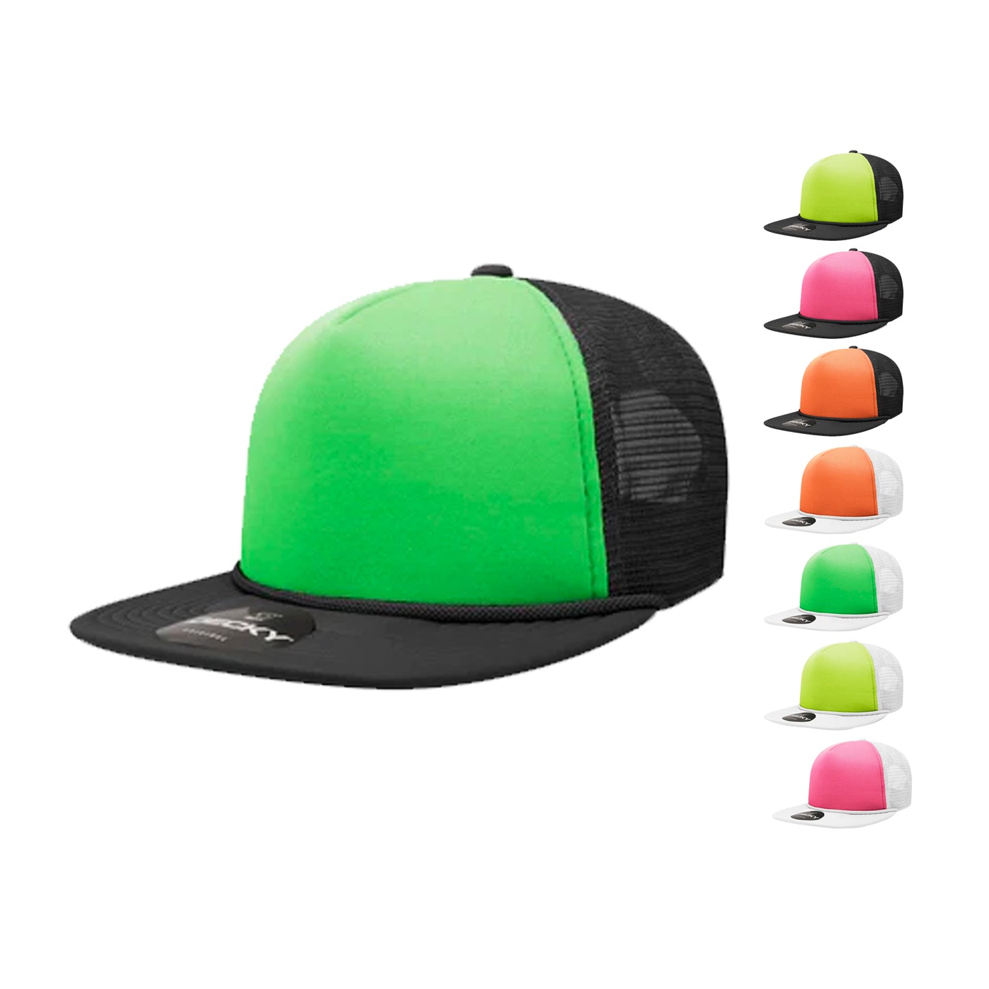 Decky 222 Blank Two Tone Neon Foam Trucker Hats 5 Panel Flat Bill Caps