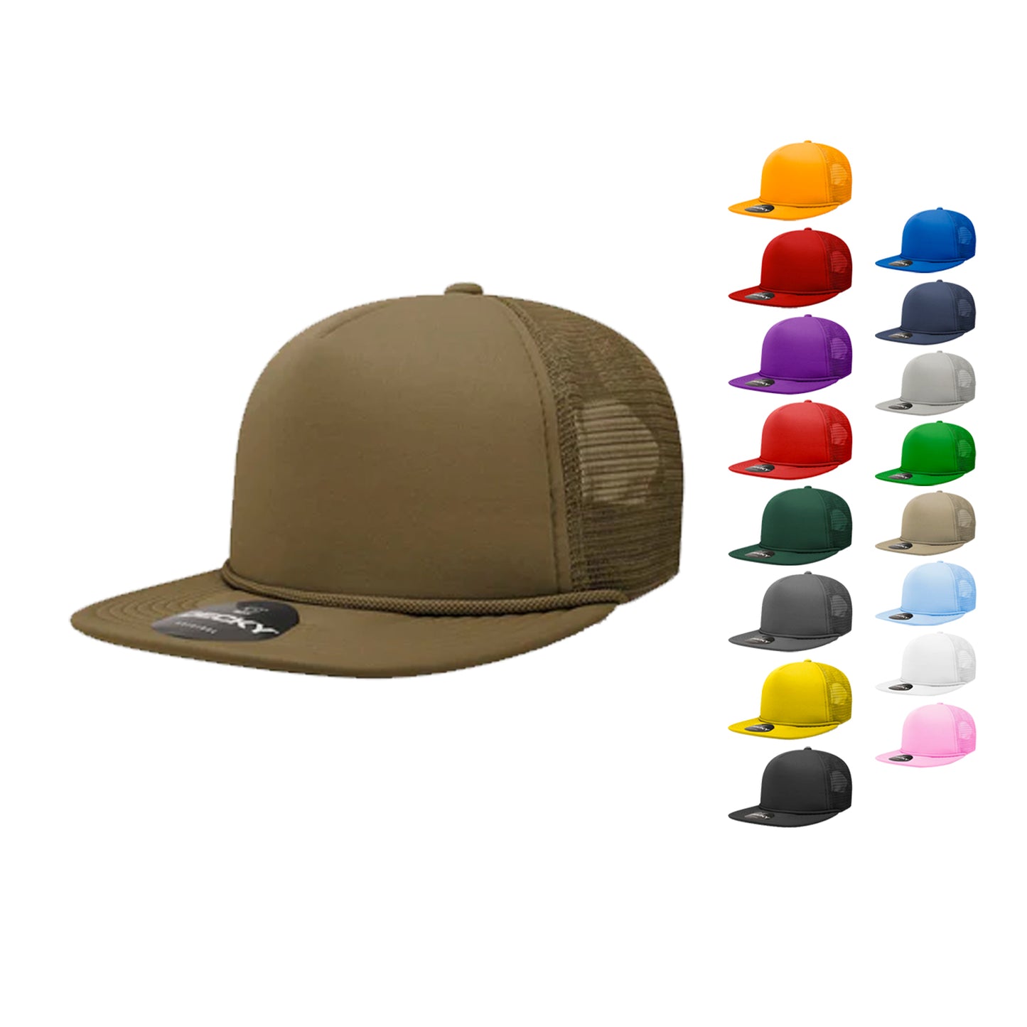 Decky 223 Solid Foam Trucker Hats High Profile 5 Panel Flat Bill Caps Blank