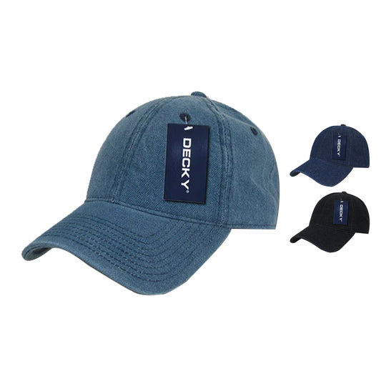 Decky 235 Relaxed Heavy Duty Denim Hats Low Crown 6 Panel Baseball Caps - Star Hats & Embroidery