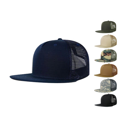 Decky 3021 Ripstop Trucker Hats High Profile 5 Panel Flat Bill Snapback Caps