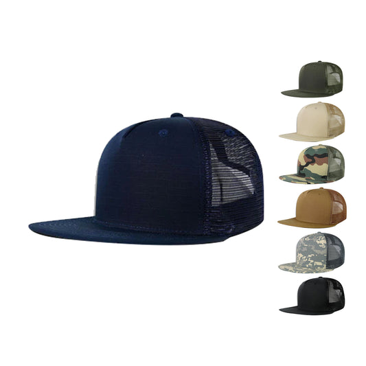 Decky 3021 Ripstop Trucker Hats High Profile 5 Panel Flat Bill Snapback Caps - Star Hats & Embroidery