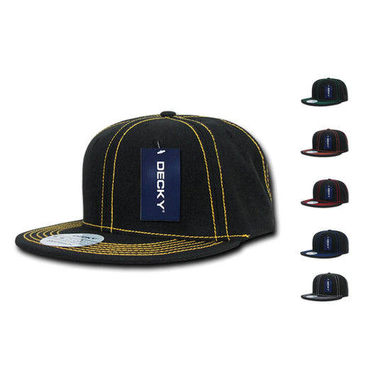 Decky 358 Contrast Stitch Snapback Hats High Profile 6 Panel Flat Bill Baseball Caps - Star Hats & Embroidery