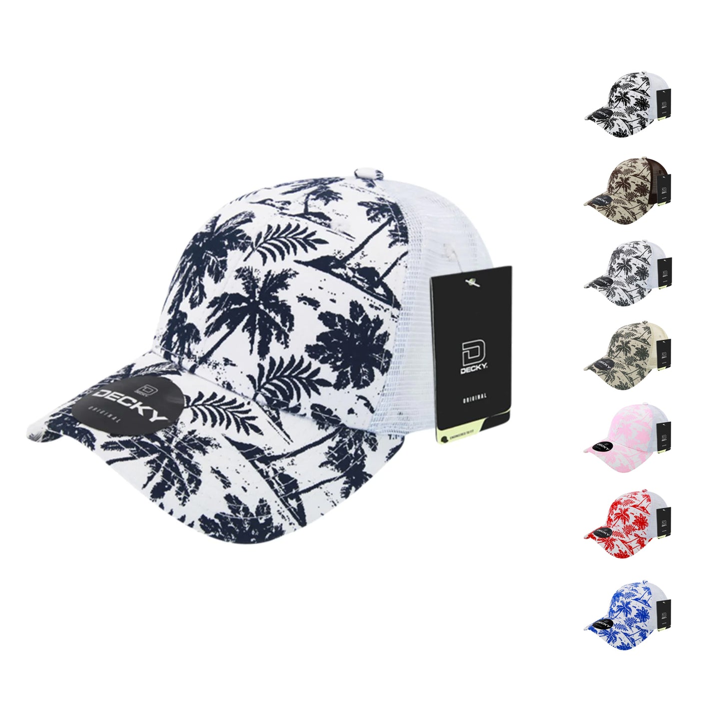 Decky 6000 Tropical Hawaiian Trucker Hats Low Profile 6 Panel Curved Bill Caps