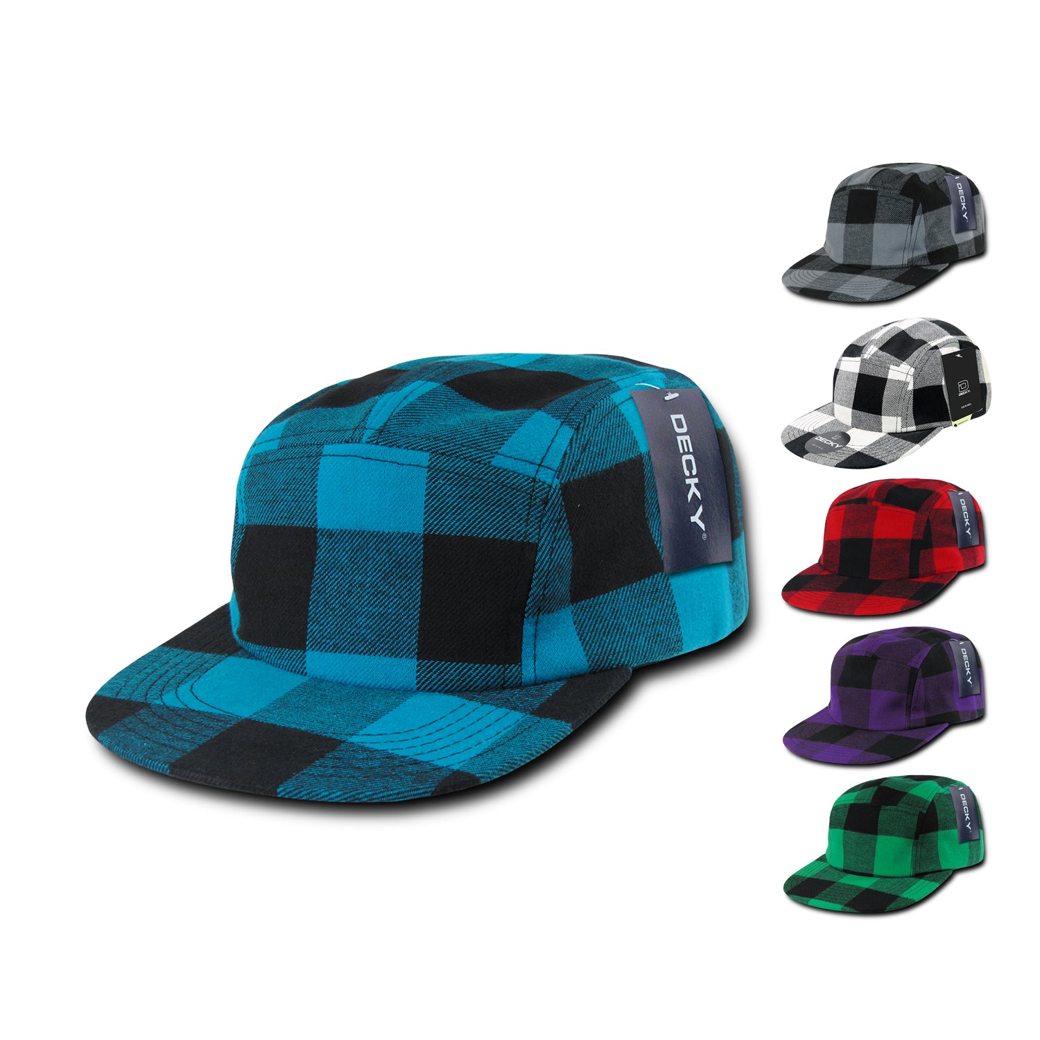Decky 984 Buffalo Plaid Racer Racing Hats Jockey Biker Camper 5 Panel Caps