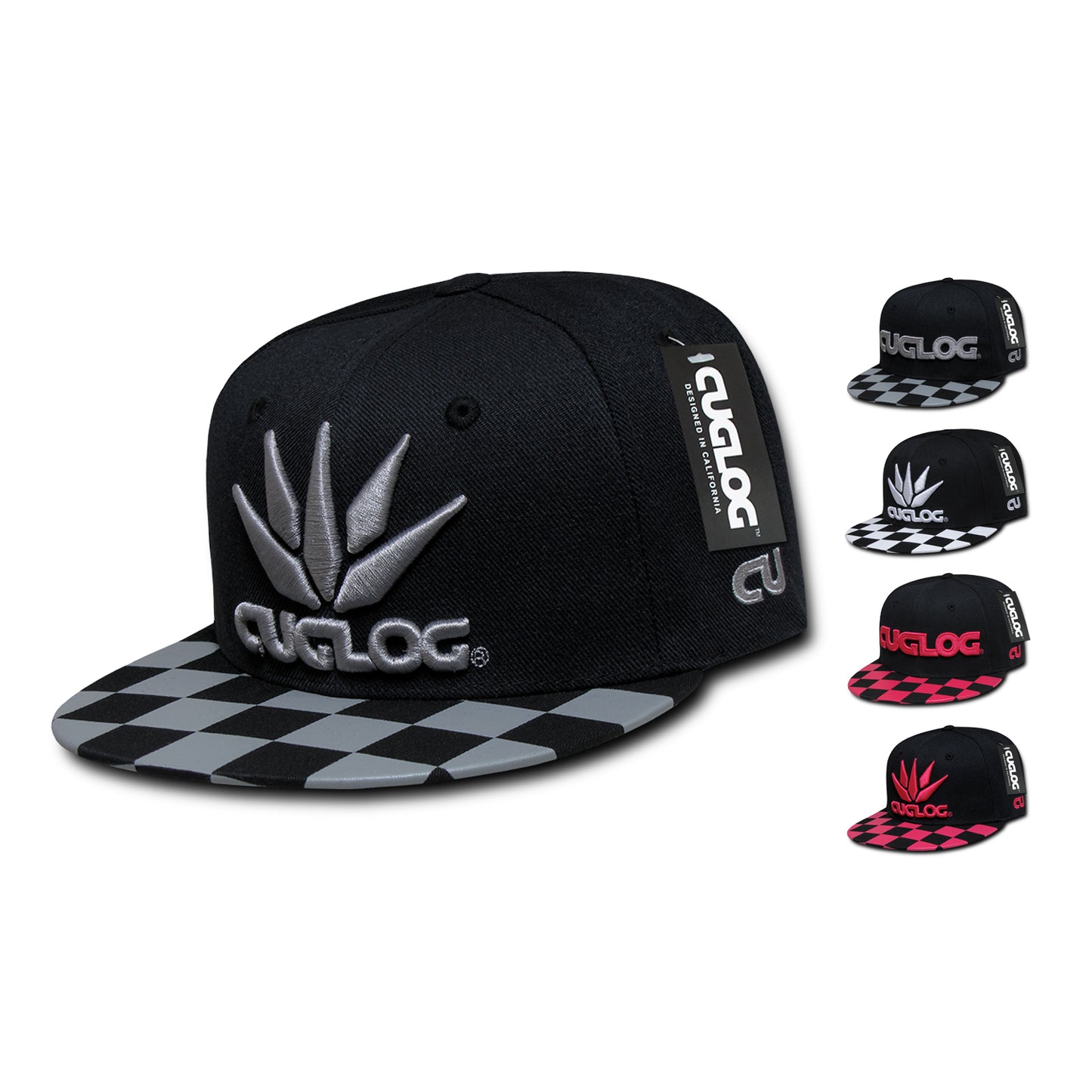 Cuglog C29 Checker High Crown Snapback Hats 6 Panel Flat Bills Caps Men Women