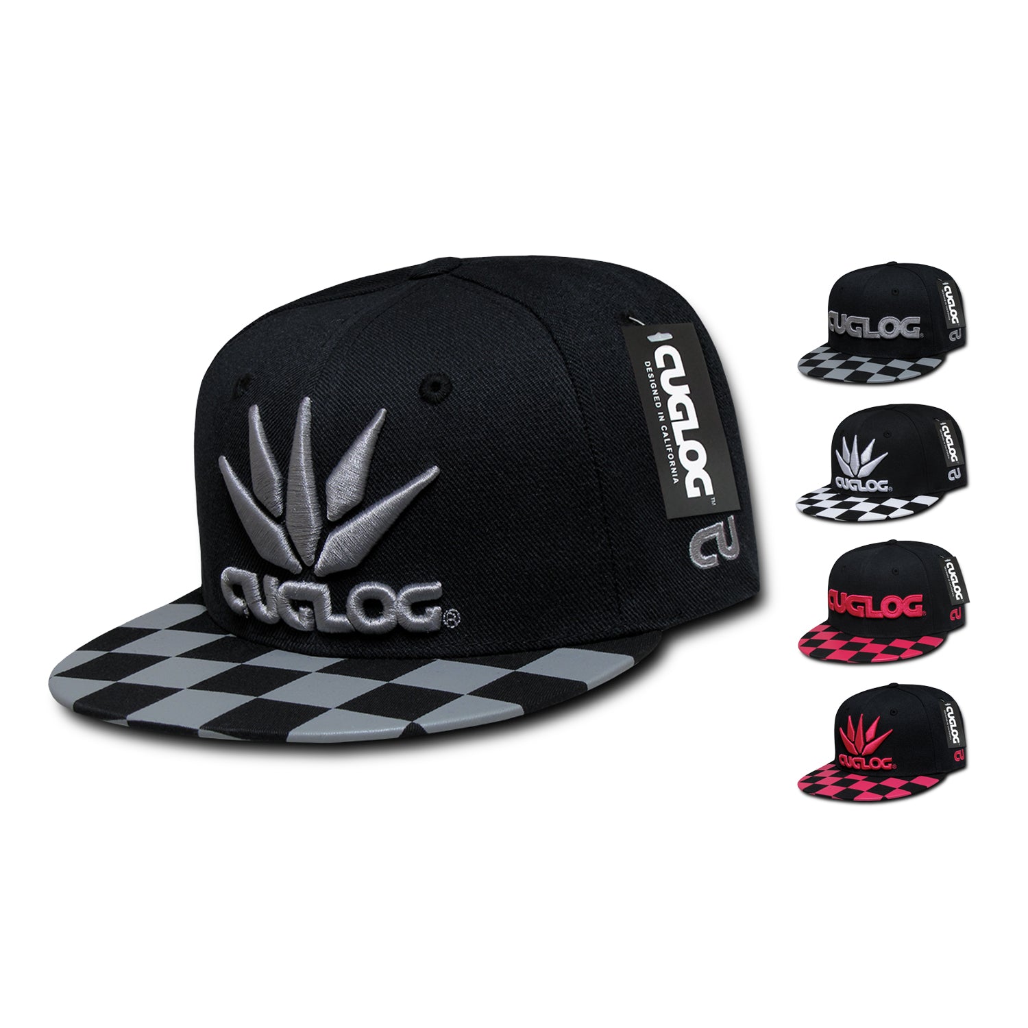 Cuglog C29 Checker High Crown Snapback Hats 6 Panel Flat Bills Caps Men Women
