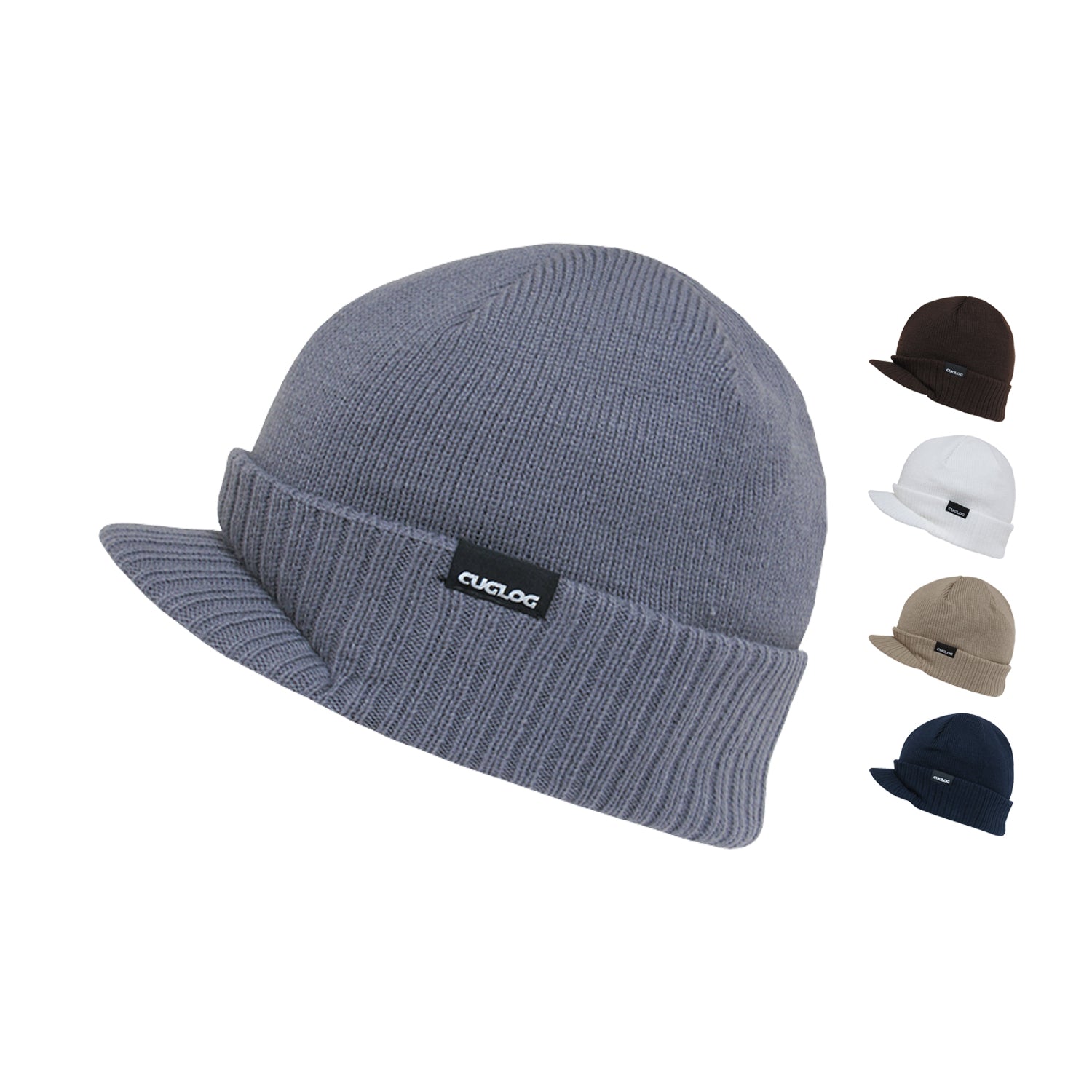 Cuglog K010 Ribbd Cuffed Knit Beanies Hats Winter Ski Hybricap GI Visor Caps
