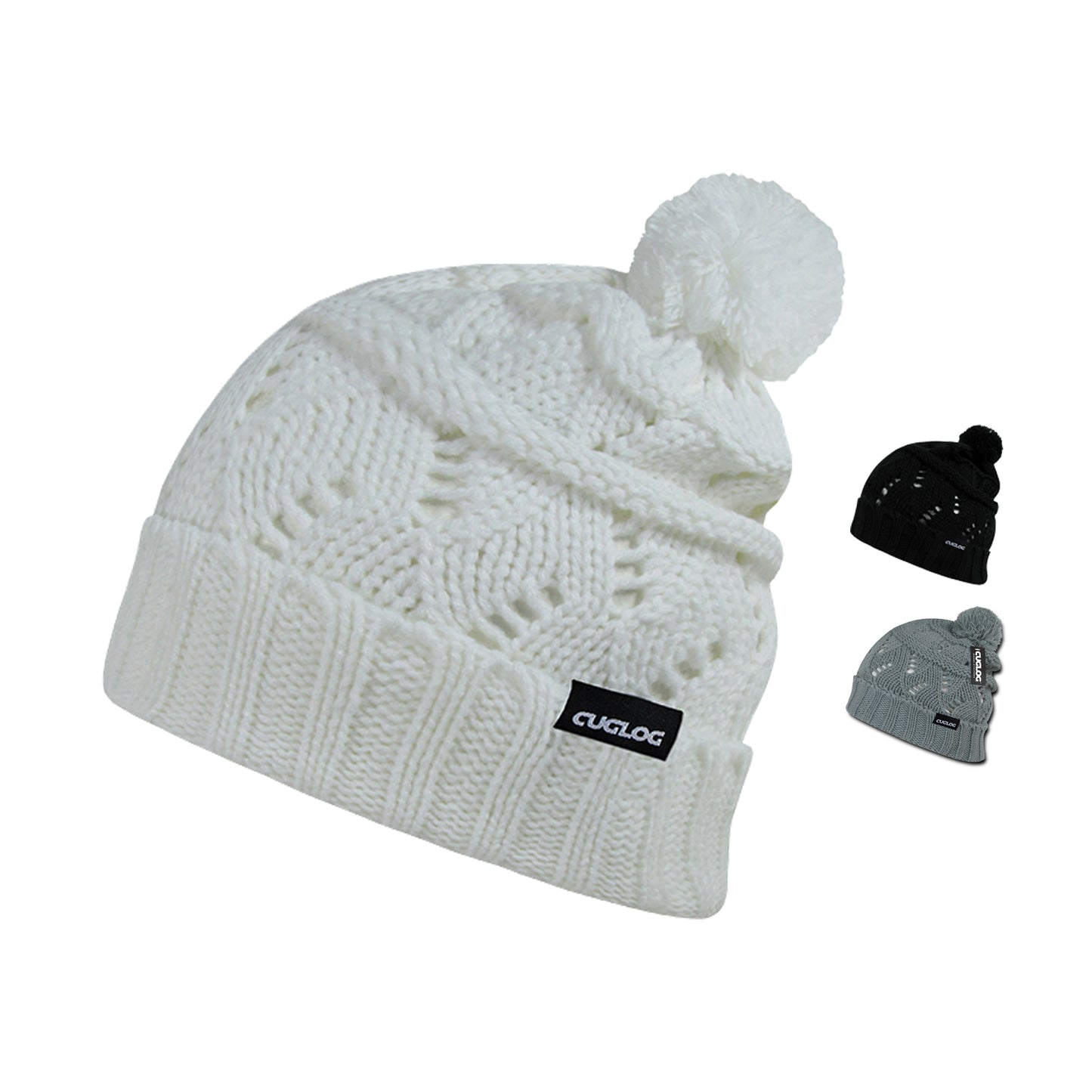 Cuglog K027 Ben Nevis Long Cuffed Slouchy Knit Pom Beanies Hats Winter Ski Caps
