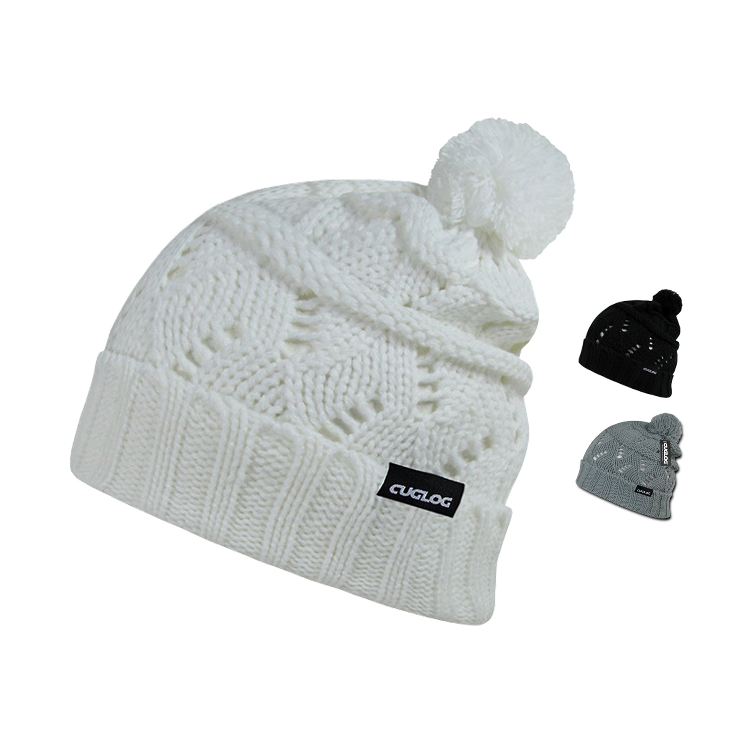 Cuglog K027 Ben Nevis Long Cuffed Slouchy Knit Pom Beanies Hats Winter Ski Caps