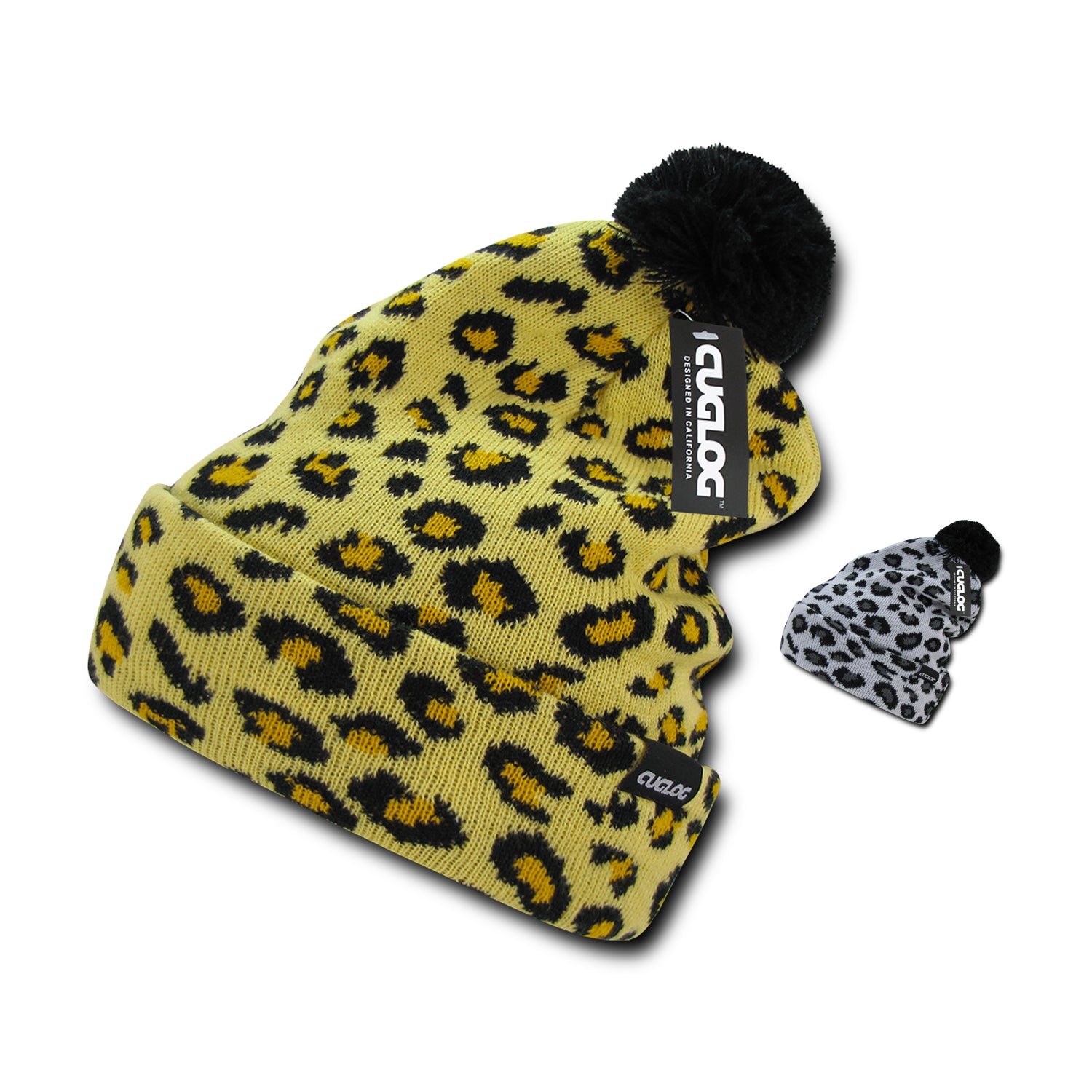 Cuglog K040 Leopard Print Youth Kids Knit Pom Pom Beanies Hats Lined Animal Print
