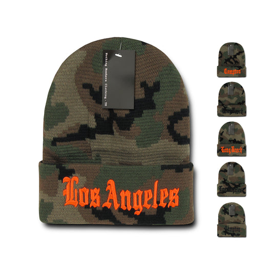 Nothing Nowhere N22 Camo City Cuffed Long Beanies Hats Winter Warm Ski Skull Caps - Star Hats & Embroidery