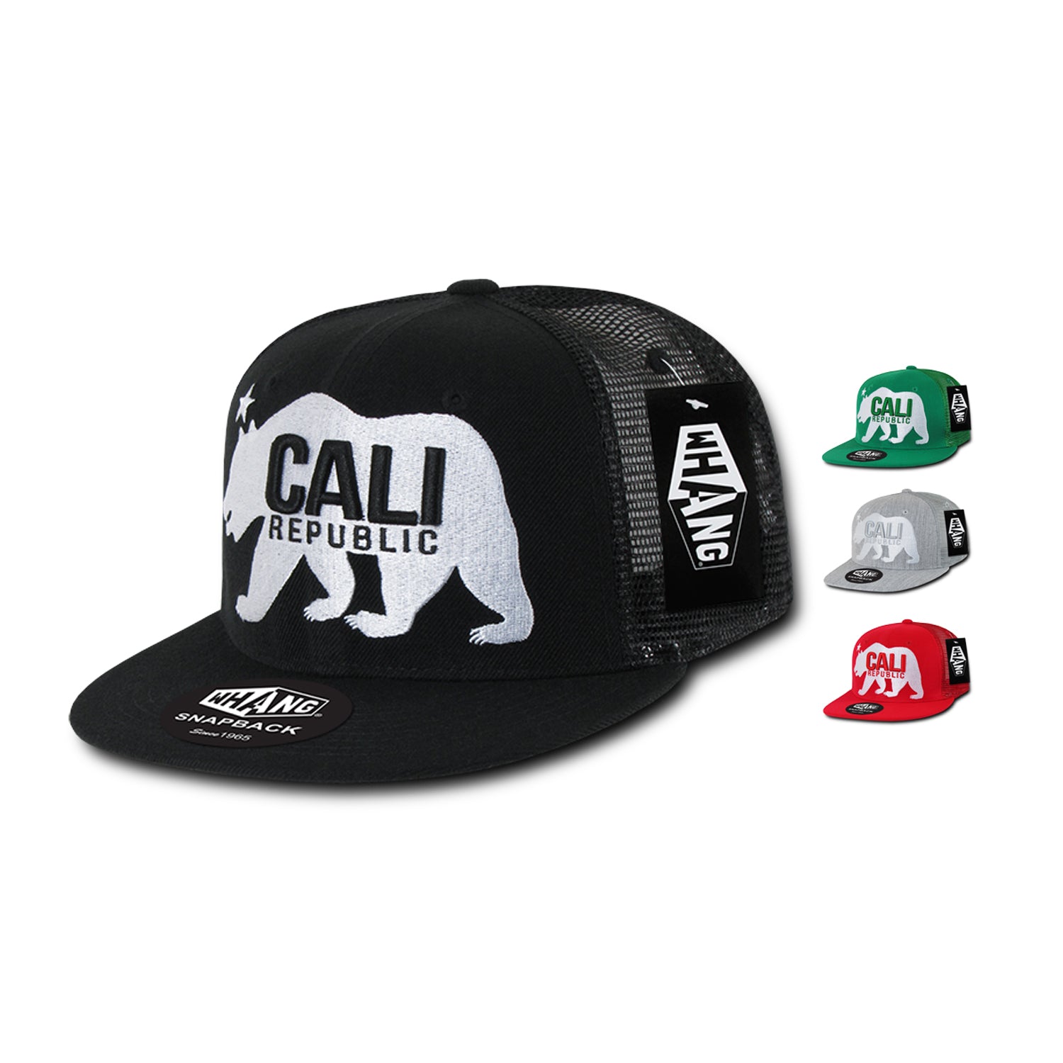Whang W22 California Cali Bear Trucker Snapback Hats 6 Panel Flat Bill ...
