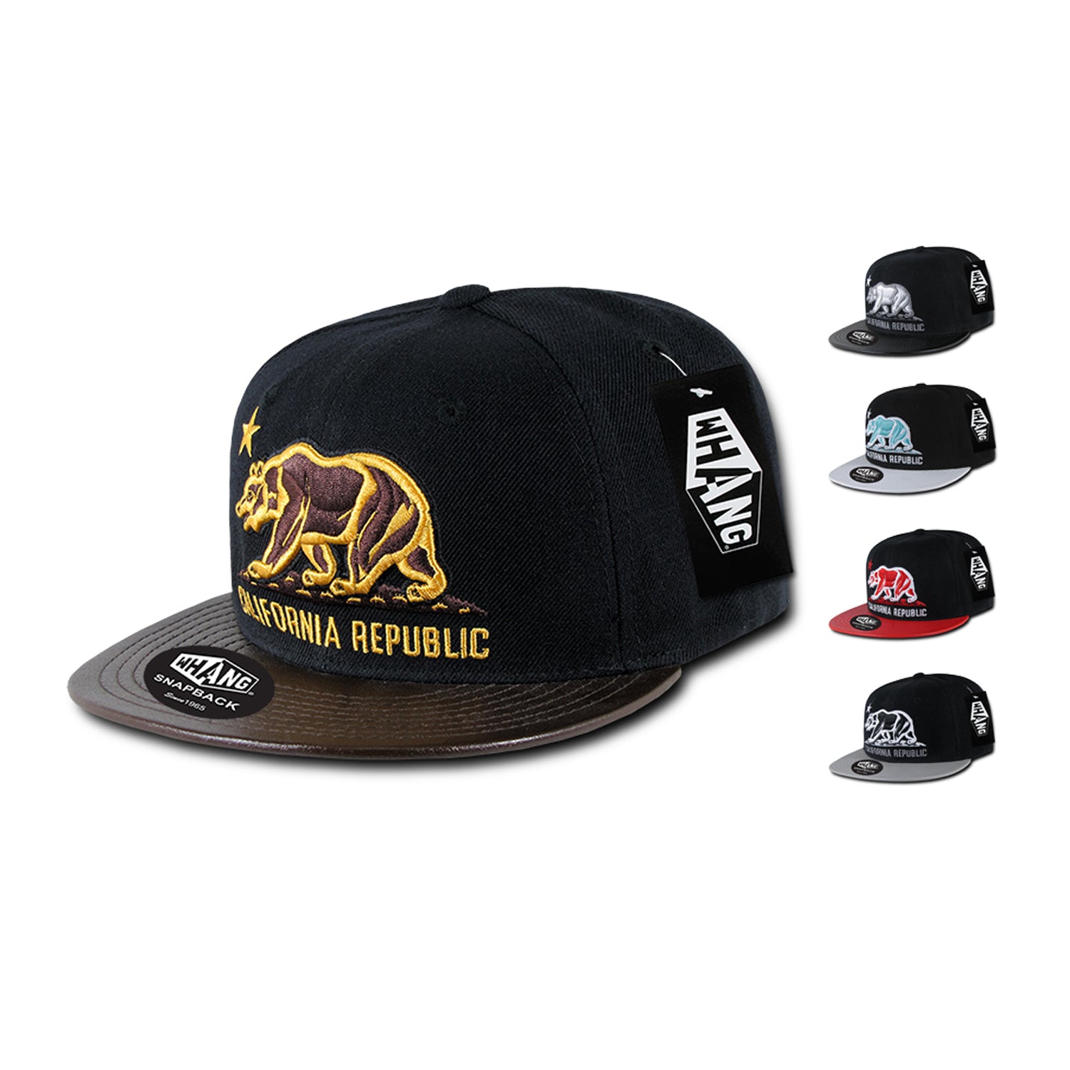 Whang W77 California Cali Republic Vinyl Bill Snapback Hats 6 Panel Flat Bills Caps