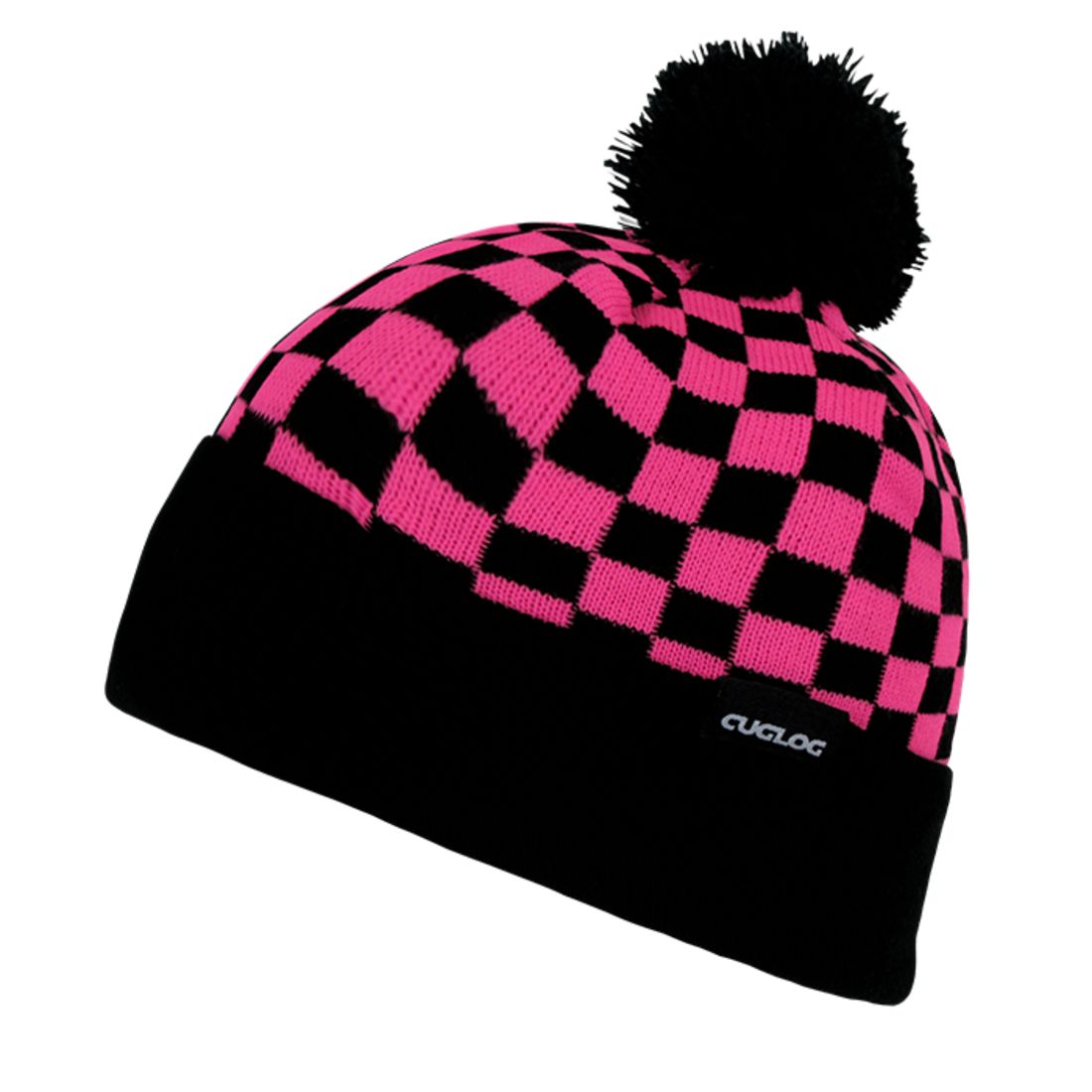 Cuglog K019 Changbai Checker Cuffed Knit Pom Pom Beanies Hats Winter Ski Caps