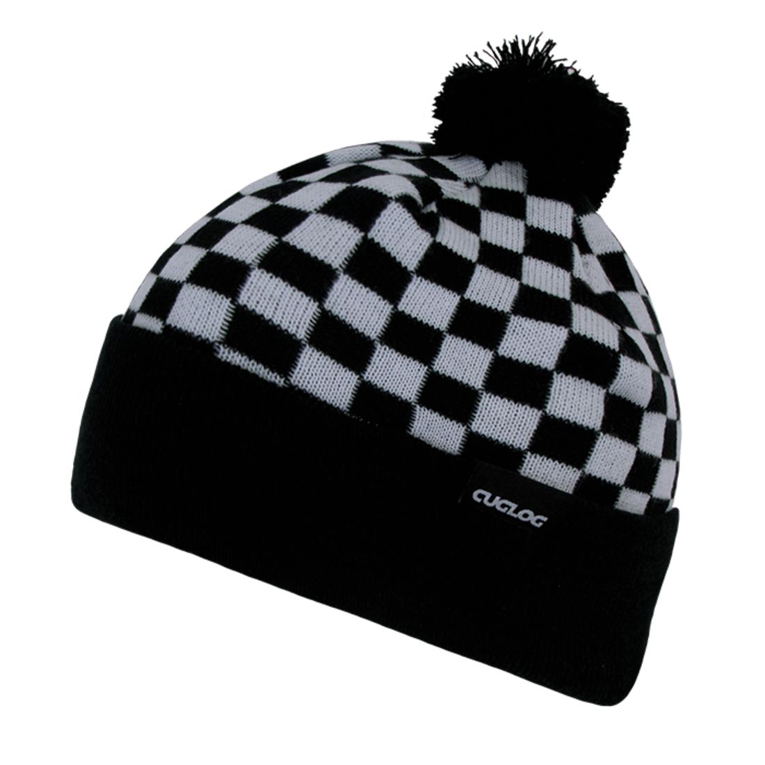 Cuglog K019 Changbai Checker Cuffed Knit Pom Pom Beanies Hats Winter Ski Caps