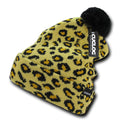 Cuglog K040 Leopard Print Youth Kids Knit Pom Pom Beanies Hats Lined Animal Print