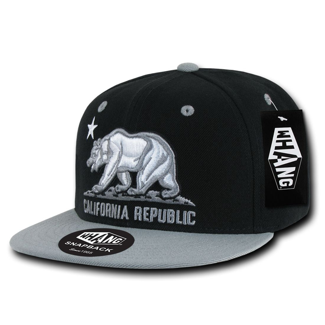 Whang W1 3D Cali California Republic Bear Snapback Hats 6 Panel Flat Bill Caps