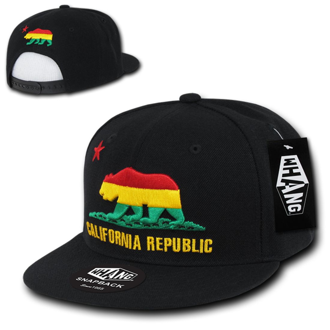 Whang W1 3D Cali California Republic Bear Snapback Hats 6 Panel Flat Bill Caps
